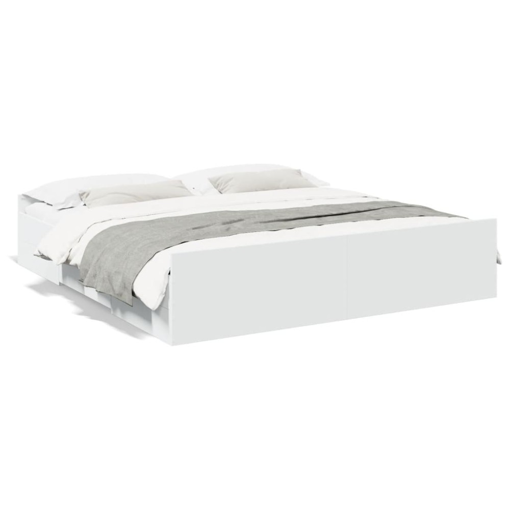 vidaXL Cadru de pat cu sertare alb 200x200 cm lemn prelucrat