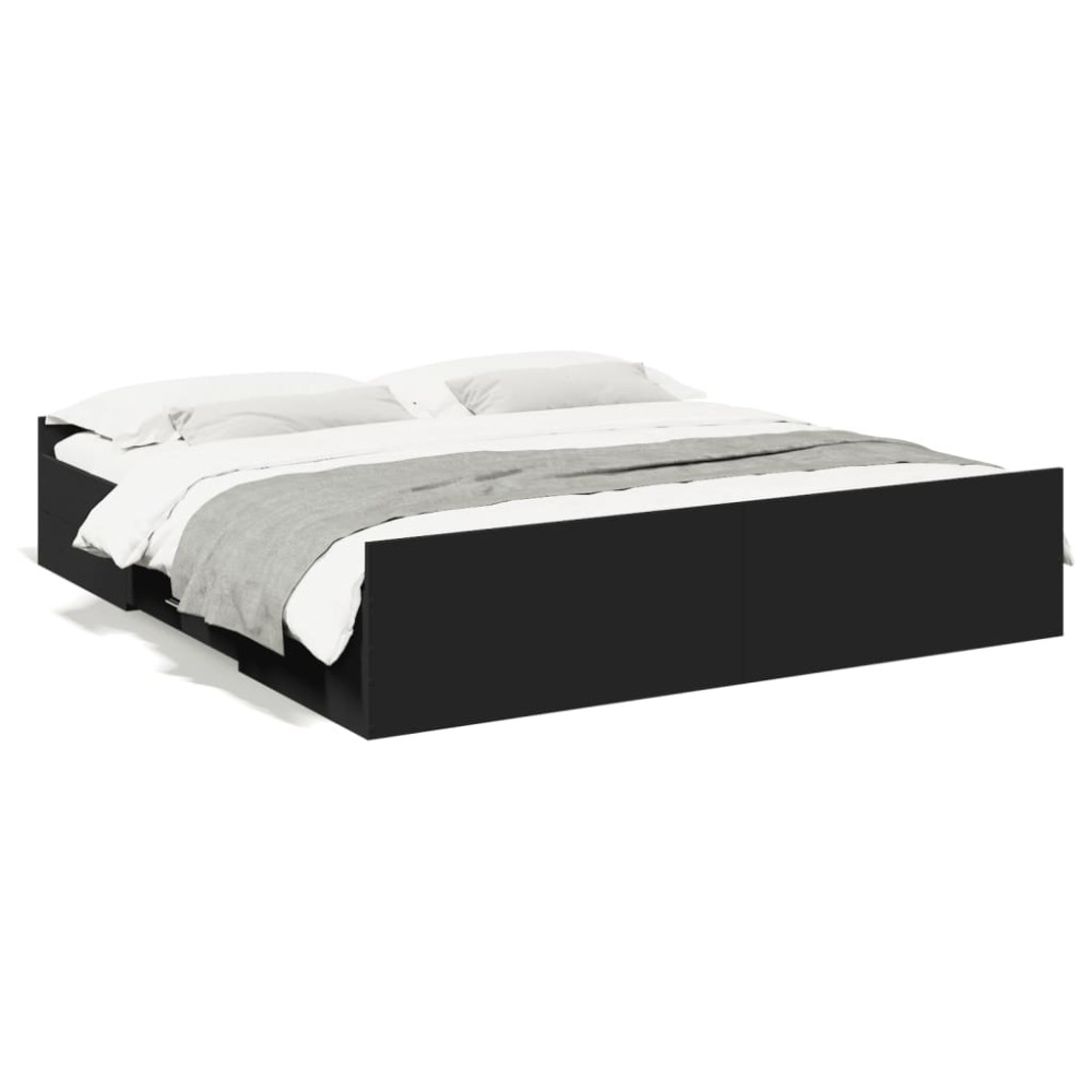 vidaXL Cadru de pat cu sertare negru 200x200 cm lemn prelucrat