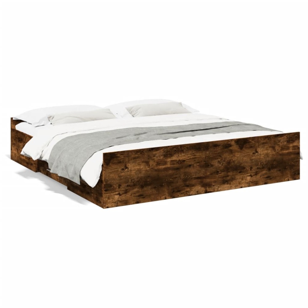vidaXL Cadru de pat cu sertare stejar fumuriu 200x200cm lemn prelucrat