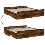 vidaXL Cadru de pat cu sertare stejar fumuriu 200x200cm lemn prelucrat