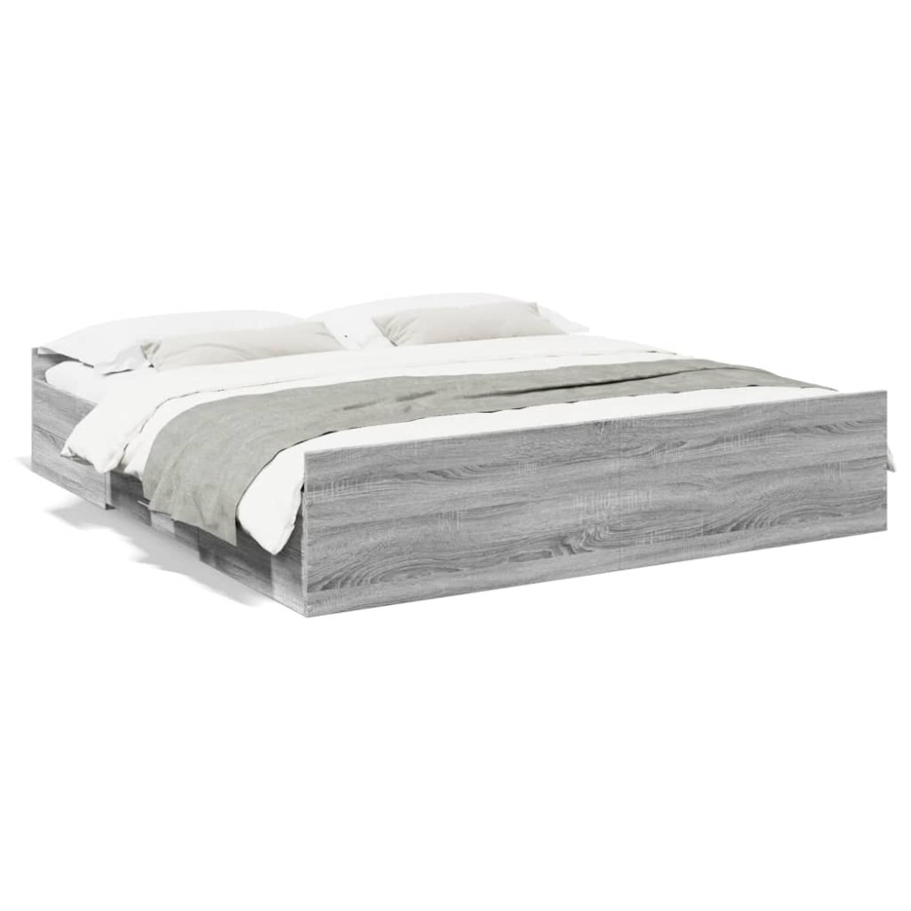 vidaXL Cadru de pat cu sertare gri sonoma 200x200 cm lemn prelucrat