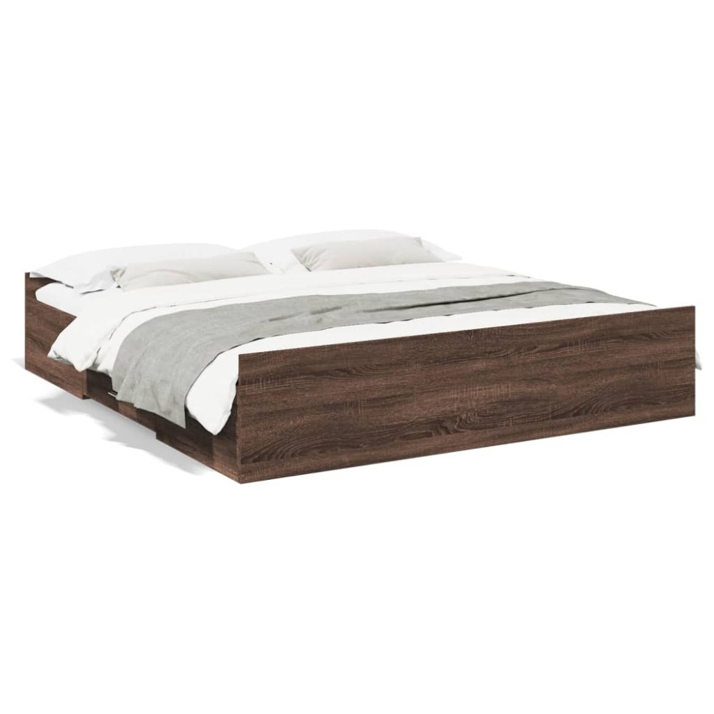 vidaXL Cadru de pat cu sertare stejar maro 200x200 cm lemn prelucrat