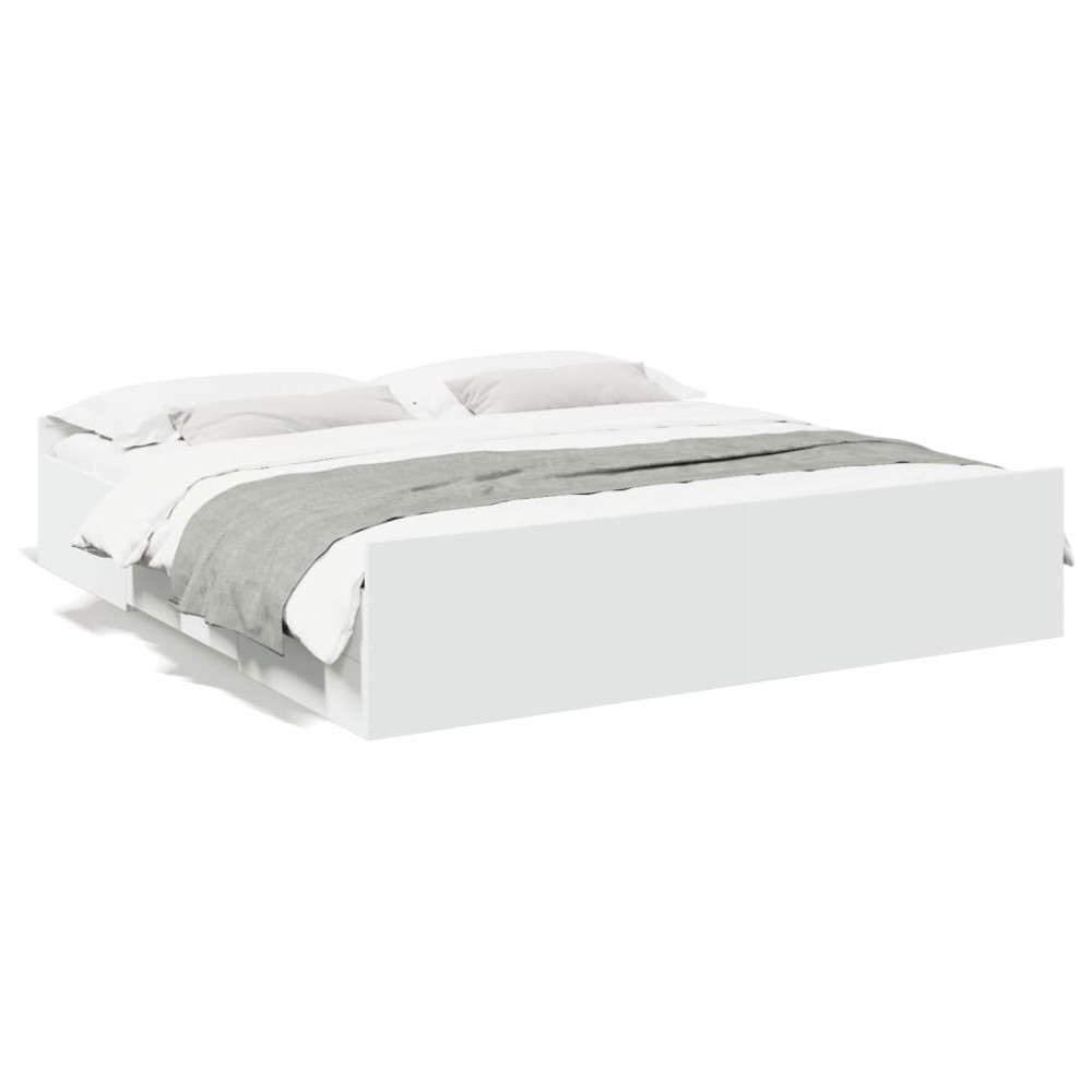 vidaXL Cadru de pat cu sertare, alb, 180x200 cm, lemn prelucrat