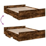 vidaXL Cadru de pat cu sertare stejar fumuriu 160x200cm lemn prelucrat
