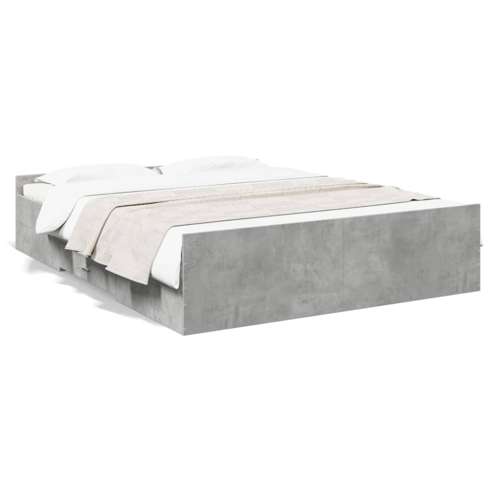 vidaXL Cadru de pat cu sertare, gri beton, 150x200 cm, lemn prelucrat