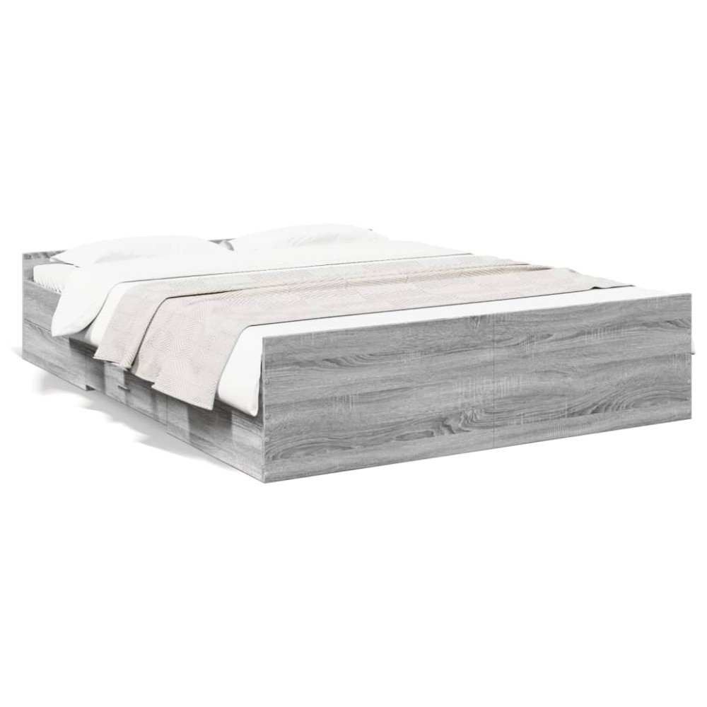 vidaXL Cadru de pat cu sertare gri sonoma 150x200 cm lemn prelucrat