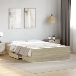 vidaXL Cadru de pat cu sertare stejar sonoma 120x200 cm lemn prelucrat vidaXL Cadru de pat cu sertare stejar sonoma 120x200 cm lemn prelucrat