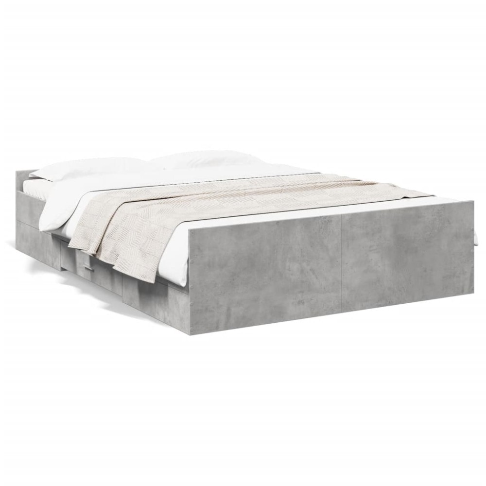 vidaXL Cadru de pat cu sertare, gri beton, 120x200 cm, lemn prelucrat