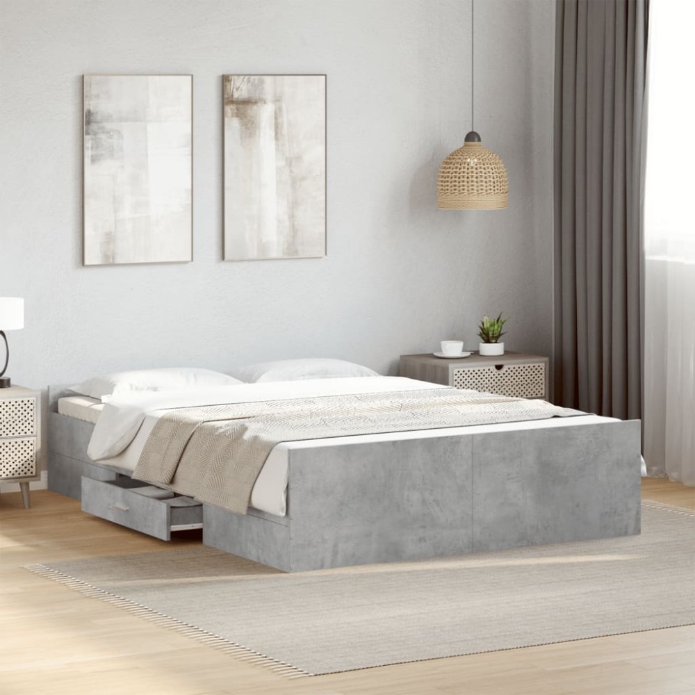 vidaXL Cadru de pat cu sertare, gri beton, 120x200 cm, lemn prelucrat