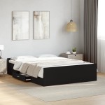 vidaXL Cadru de pat cu sertare, negru, 135x190 cm, lemn prelucrat vidaXL Cadru de pat cu sertare, negru, 135x190 cm, lemn prelucrat
