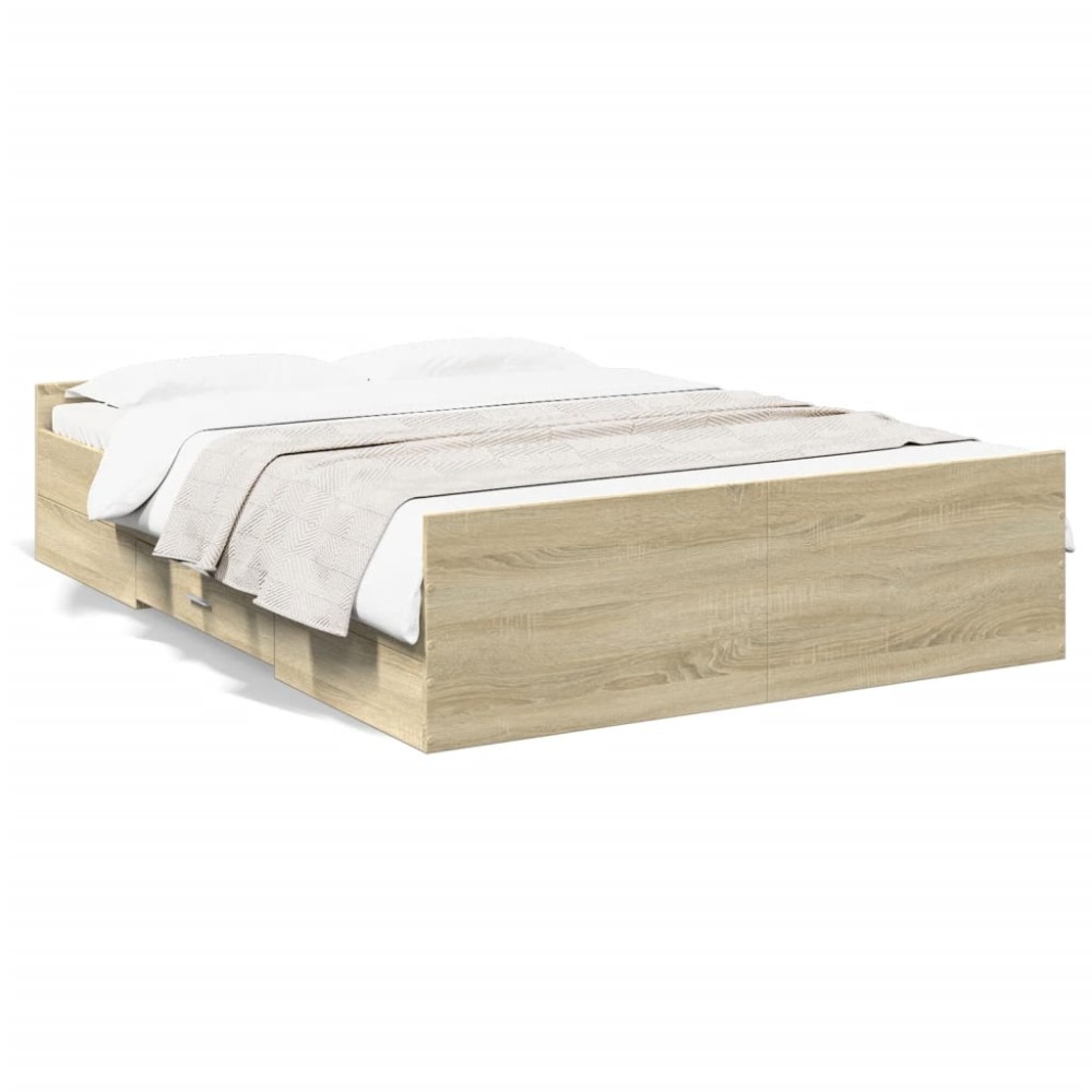 vidaXL Cadru de pat cu sertare stejar sonoma 135x190 cm lemn prelucrat