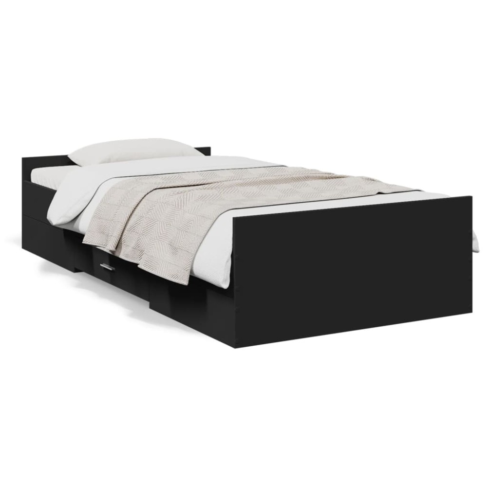 vidaXL Cadru de pat cu sertare, negru, 100x200 cm, lemn prelucrat