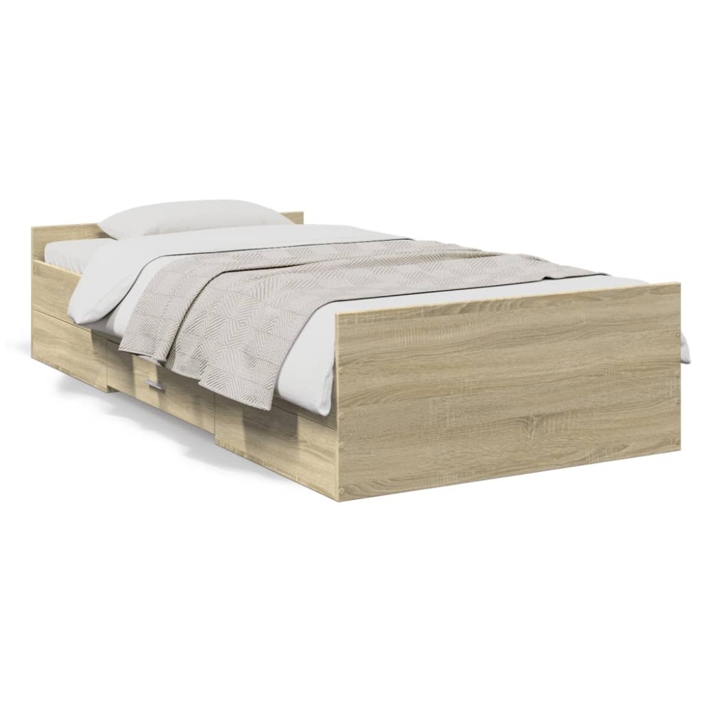 vidaXL Cadru de pat cu sertare stejar sonoma 90x190 cm lemn prelucrat