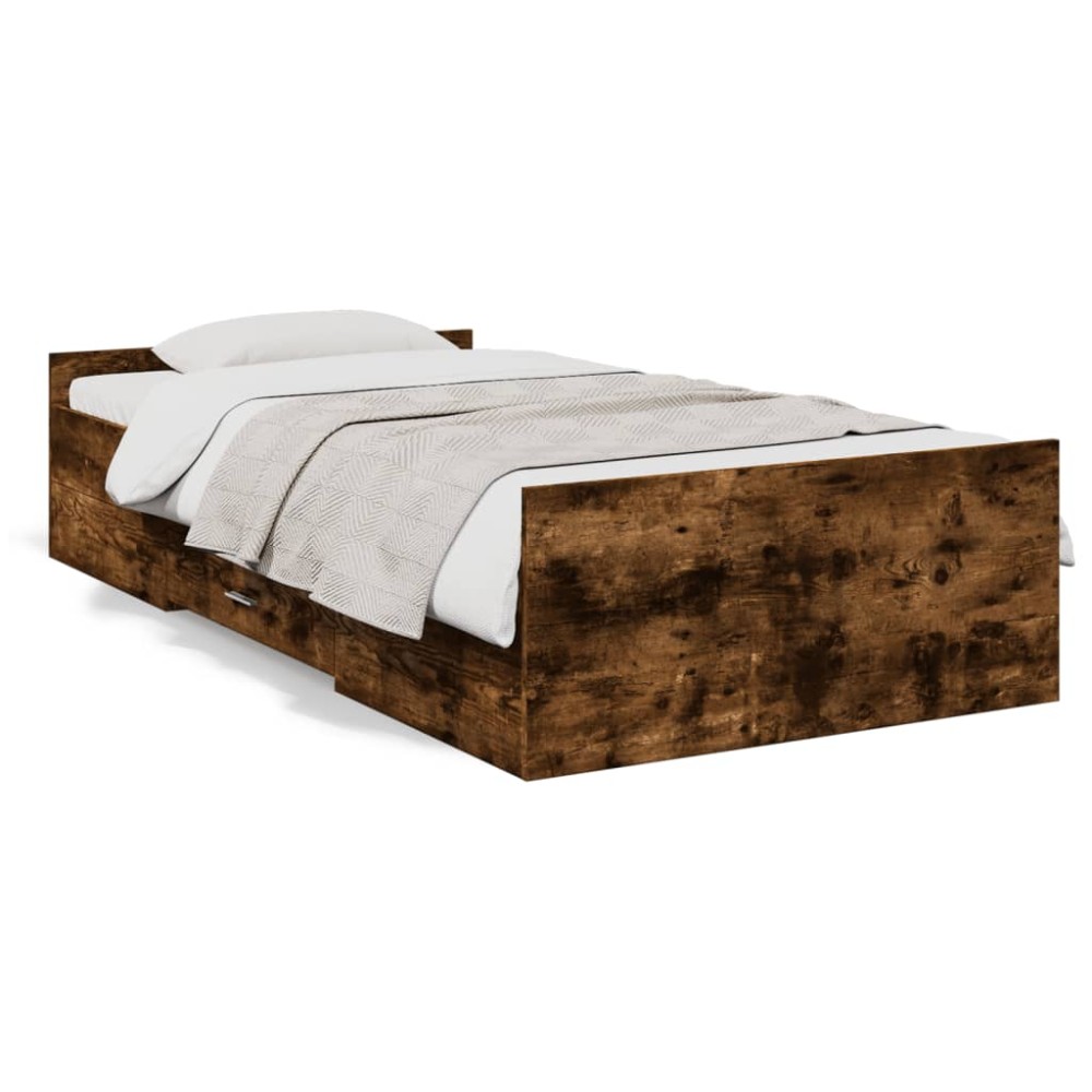 vidaXL Cadru de pat cu sertare stejar fumuriu 90x190 cm lemn prelucrat