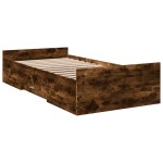 vidaXL Cadru de pat cu sertare stejar fumuriu 90x190 cm lemn prelucrat