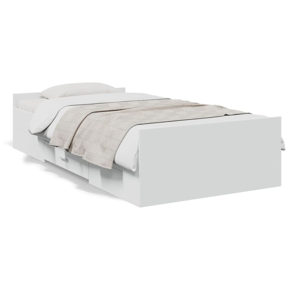vidaXL Cadru de pat cu sertare, alb, 75x190 cm, lemn prelucrat