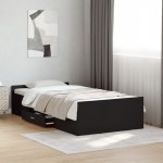 vidaXL Cadru de pat cu sertare, negru, 75x190 cm, lemn prelucrat