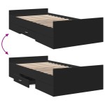 vidaXL Cadru de pat cu sertare, negru, 75x190 cm, lemn prelucrat