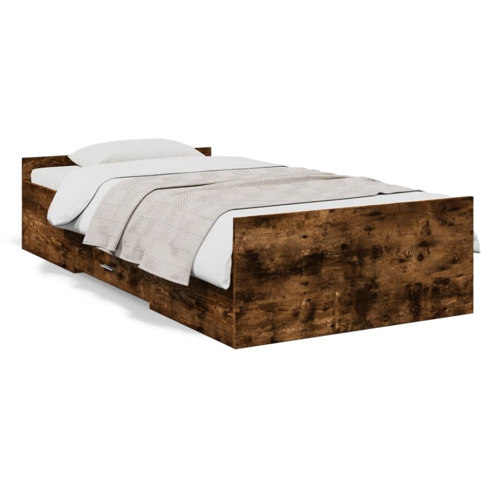 vidaXL Cadru de pat cu sertare stejar fumuriu 75x190 cm lemn prelucrat