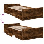vidaXL Cadru de pat cu sertare stejar fumuriu 75x190 cm lemn prelucrat