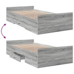 vidaXL Cadru de pat cu sertare gri sonoma 75x190 cm lemn prelucrat