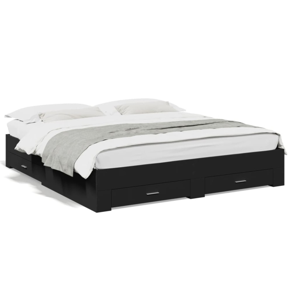 vidaXL Cadru de pat cu sertare negru 200x200 cm lemn prelucrat