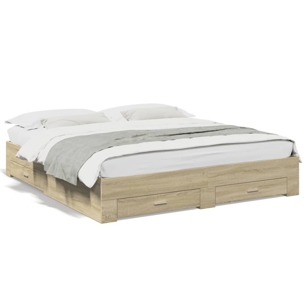 vidaXL Cadru de pat cu sertare stejar sonoma 200x200 cm lemn prelucrat