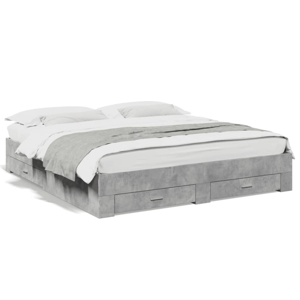 vidaXL Cadru de pat cu sertare gri beton 200x200 cm lemn prelucrat