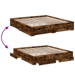 vidaXL Cadru de pat cu sertare stejar fumuriu 200x200cm lemn prelucrat