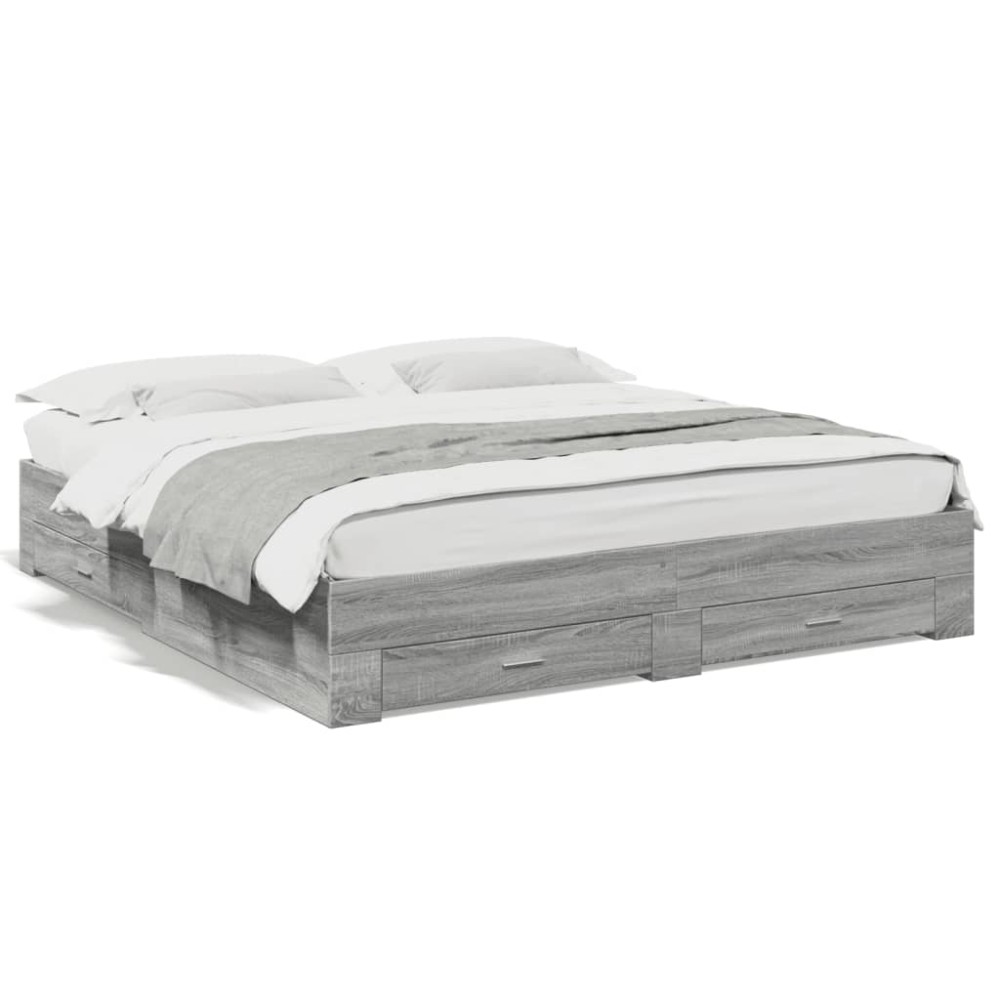 vidaXL Cadru de pat cu sertare gri sonoma 200x200 cm lemn prelucrat