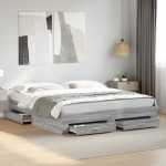 vidaXL Cadru de pat cu sertare gri sonoma 200x200 cm lemn prelucrat