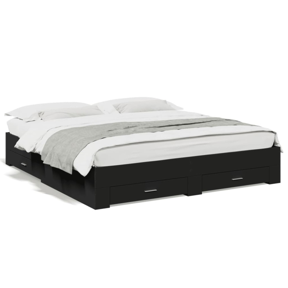 vidaXL Cadru de pat cu sertare, negru, 180x200 cm, lemn prelucrat