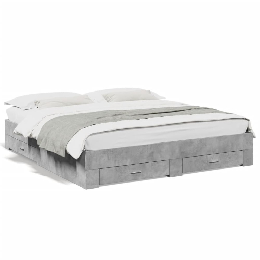 vidaXL Cadru de pat cu sertare, gri beton, 180x200 cm, lemn prelucrat