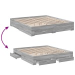 vidaXL Cadru de pat cu sertare gri sonoma 180x200 cm lemn prelucrat
