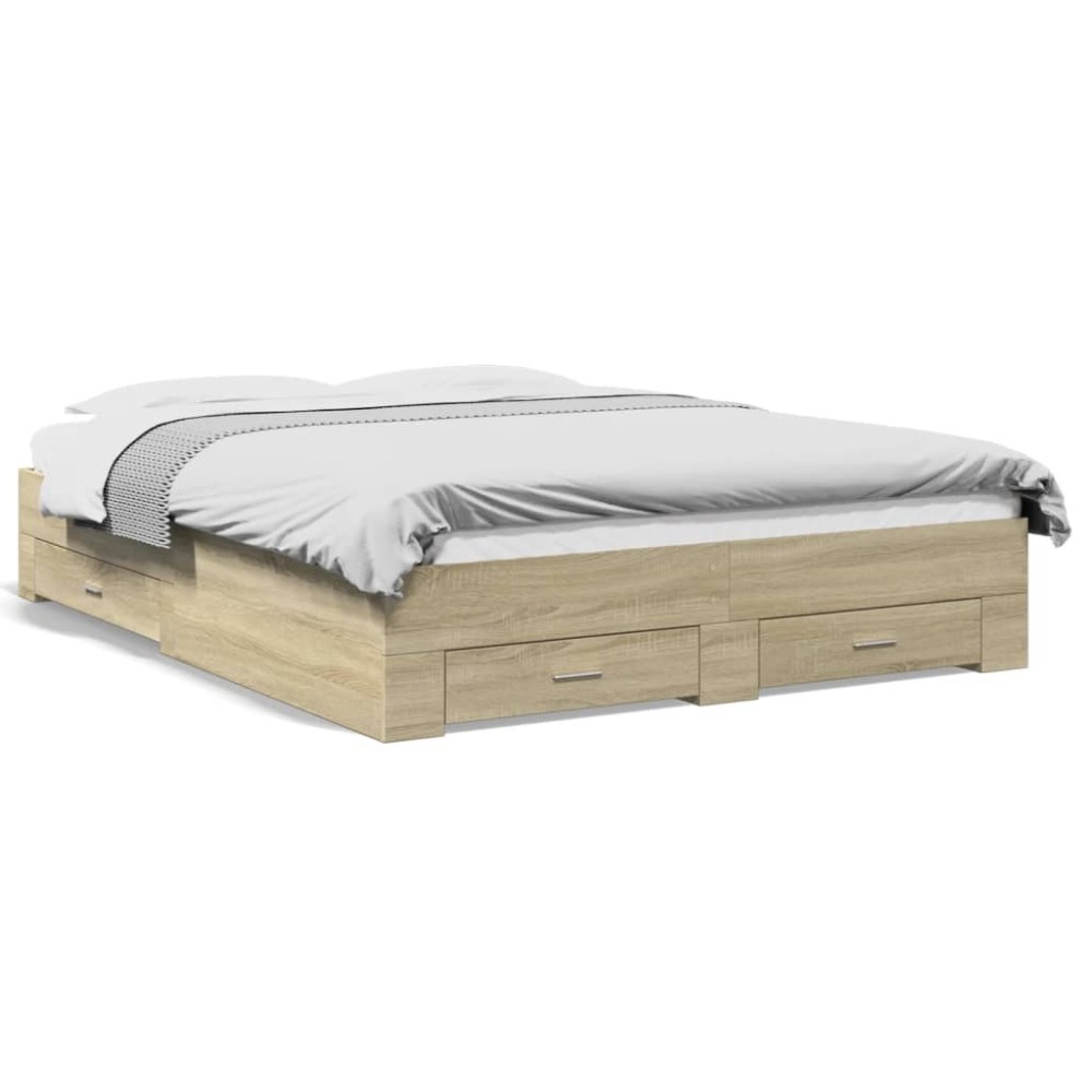 vidaXL Cadru de pat cu sertare stejar sonoma 160x200 cm lemn prelucrat