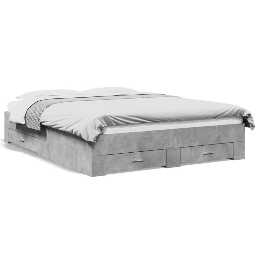 vidaXL Cadru de pat cu sertare, gri beton, 160x200 cm, lemn prelucrat