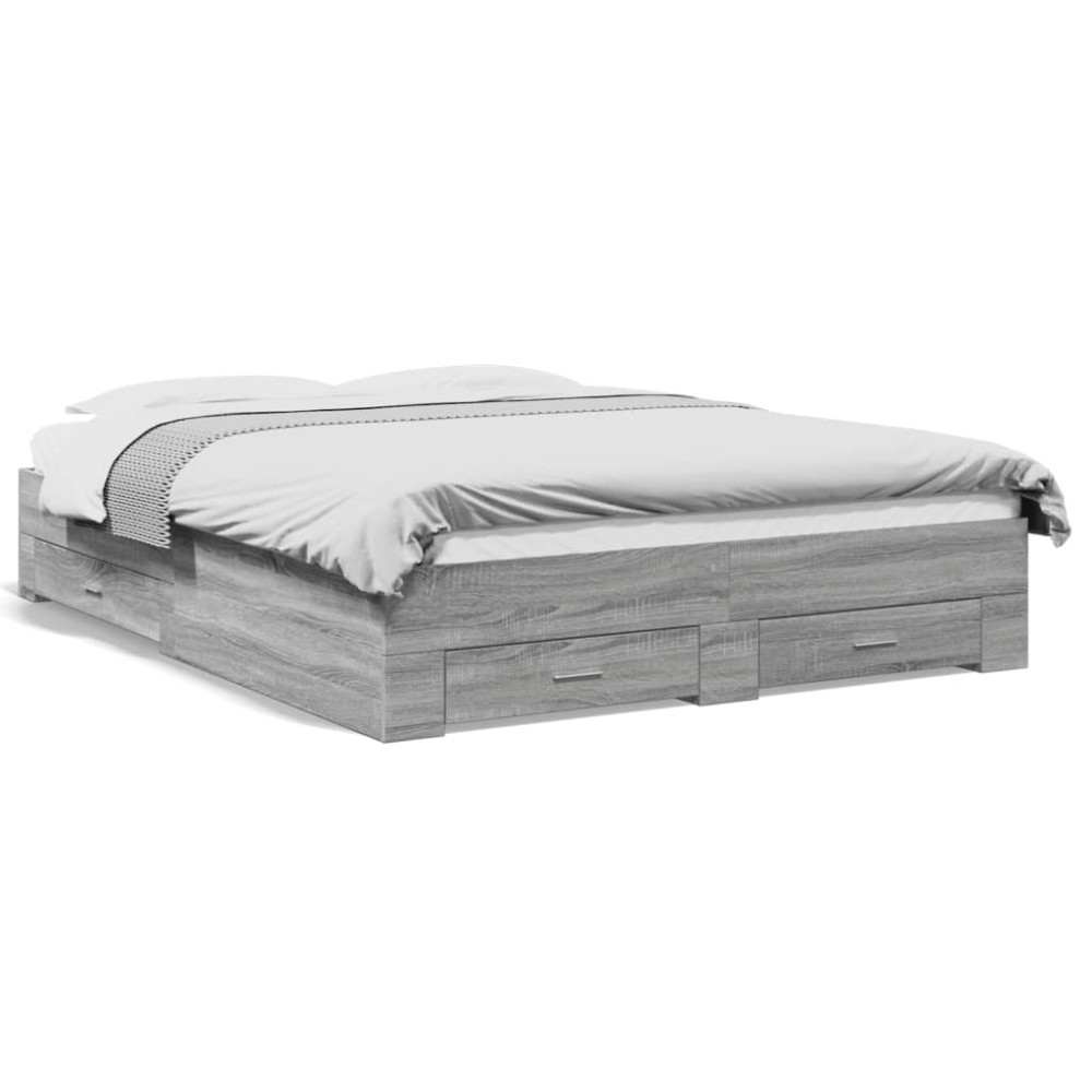 vidaXL Cadru de pat cu sertare, gri sonoma, 160x200 cm lemn prelucrat