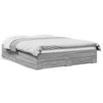 vidaXL Cadru de pat cu sertare, gri sonoma, 160x200 cm lemn prelucrat vidaXL Cadru de pat cu sertare, gri sonoma, 160x200 cm lemn prelucrat