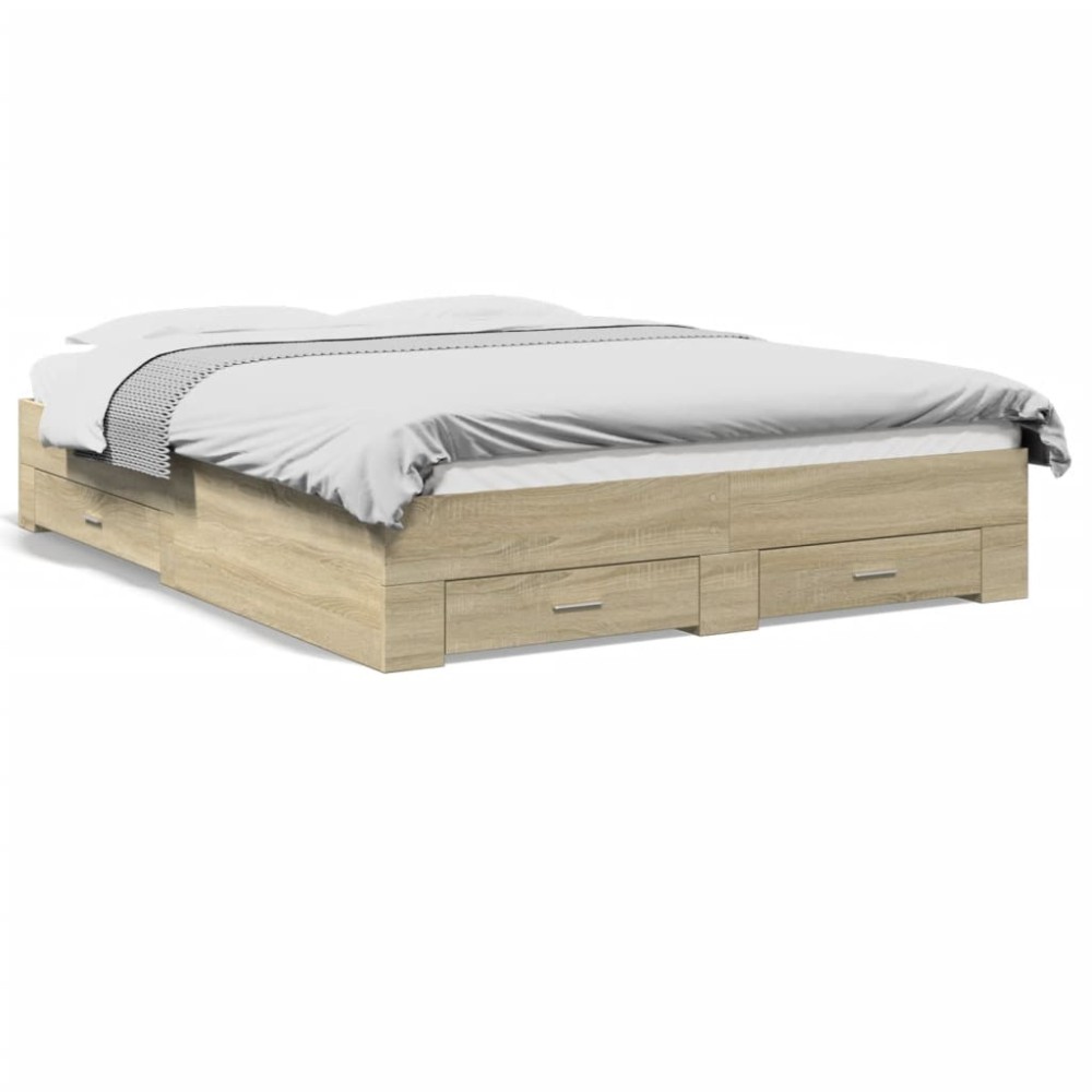 vidaXL Cadru de pat cu sertare stejar sonoma 150x200 cm lemn prelucrat