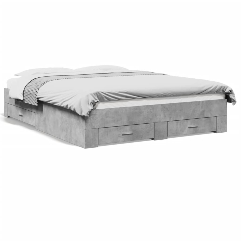 vidaXL Cadru de pat cu sertare, gri beton, 150x200 cm, lemn prelucrat