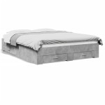 vidaXL Cadru de pat cu sertare, gri beton, 150x200 cm, lemn prelucrat