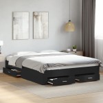 vidaXL Cadru de pat cu sertare, negru, 140x200 cm, lemn prelucrat vidaXL Cadru de pat cu sertare, negru, 140x200 cm, lemn prelucrat