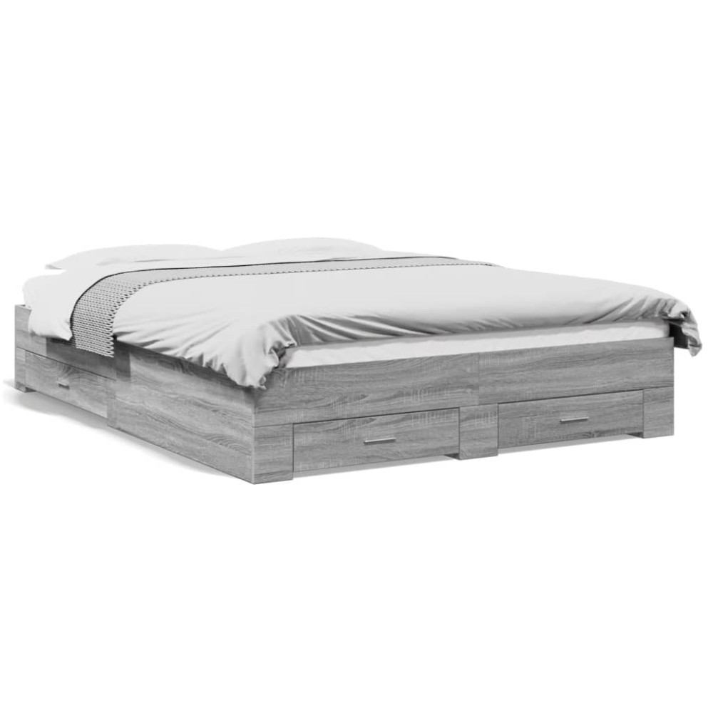 vidaXL Cadru de pat cu sertare gri sonoma 140x200 cm lemn prelucrat