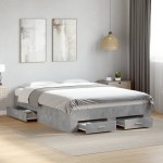 vidaXL Cadru de pat cu sertare, gri beton, 140x190 cm, lemn prelucrat vidaXL Cadru de pat cu sertare, gri beton, 140x190 cm, lemn prelucrat