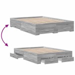 vidaXL Cadru de pat cu sertare, gri sonoma, 135x190 cm, lemn prelucrat