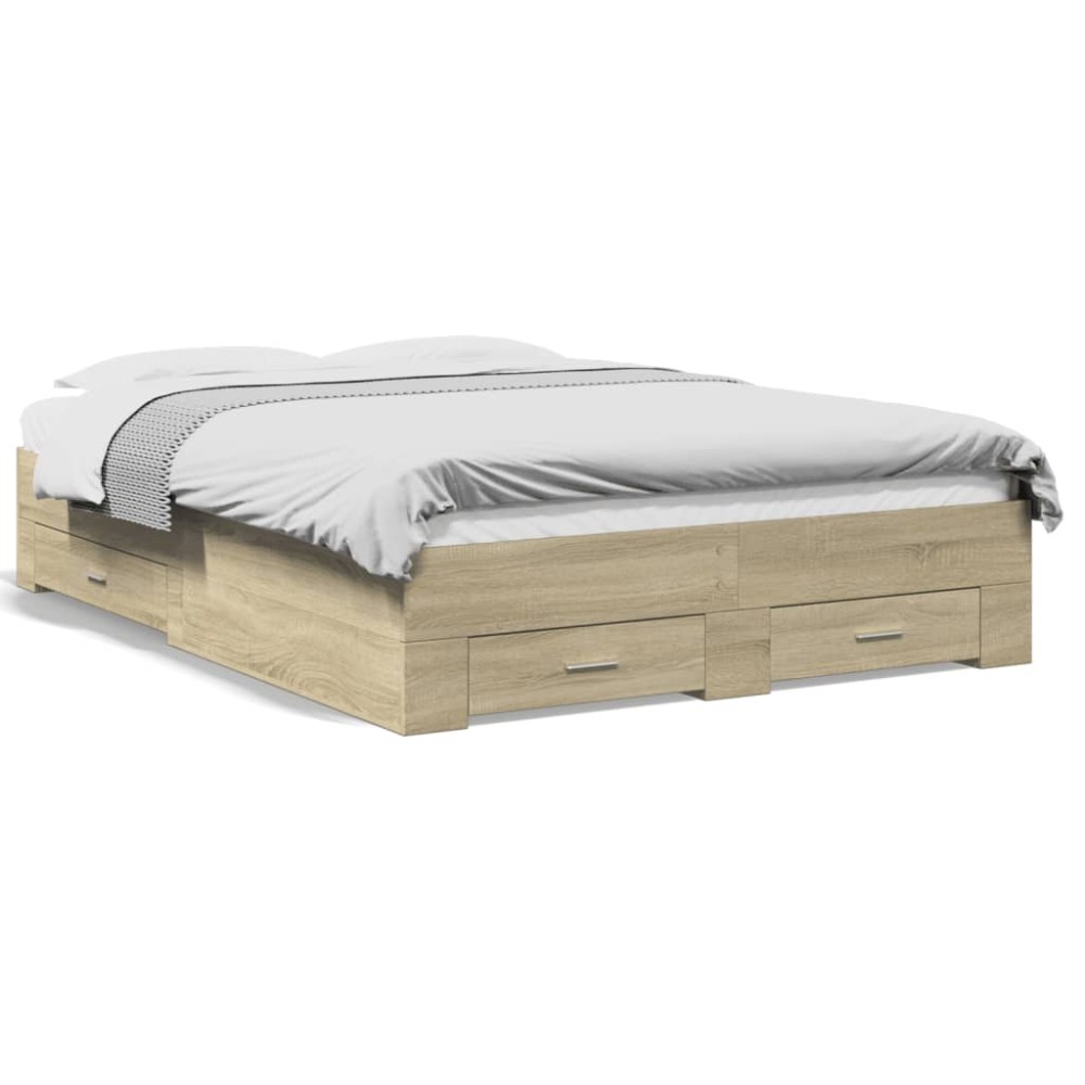 vidaXL Cadru de pat cu sertare stejar sonoma 120x190 cm lemn prelucrat