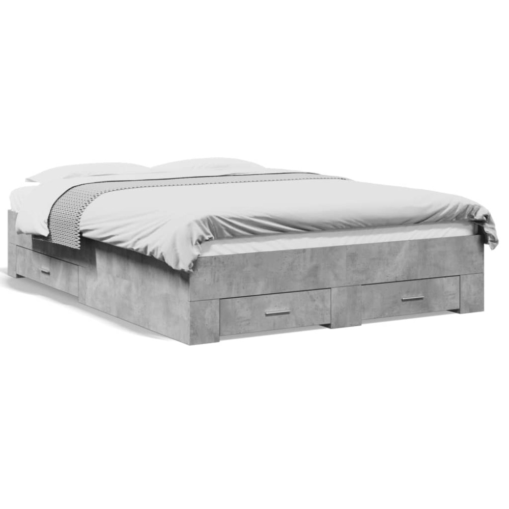 vidaXL Cadru de pat cu sertare, gri beton, 120x190 cm, lemn prelucrat