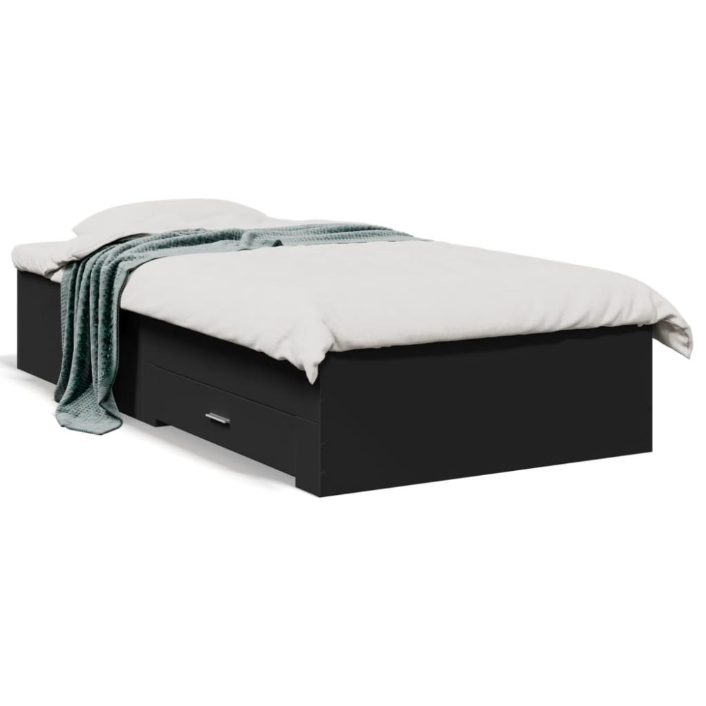 vidaXL Cadru de pat cu sertare, negru, 100x200 cm, lemn prelucrat