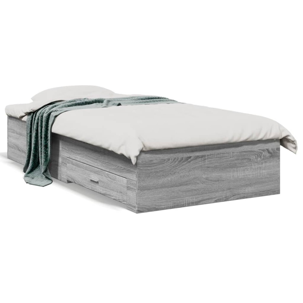 vidaXL Cadru de pat cu sertare gri sonoma 100x200 cm lemn prelucrat