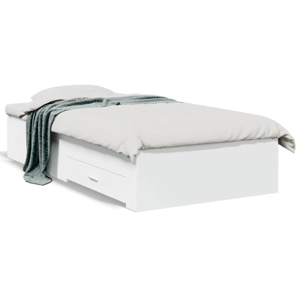 vidaXL Cadru de pat cu sertare, alb, 90x200 cm, lemn prelucrat